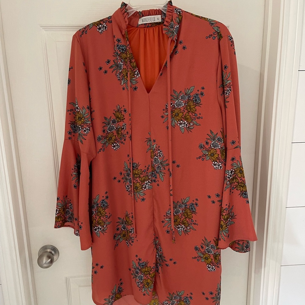 Wanderlust, orange and floral long sleeve dress